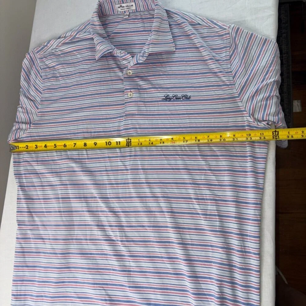 Peter Millar Summer Comfort Blue and Pink Stripe Short Sleeve Polo size Large